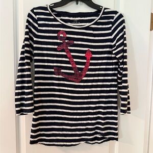 Crown & Ivy Navy Striped Tee with Pink Accent